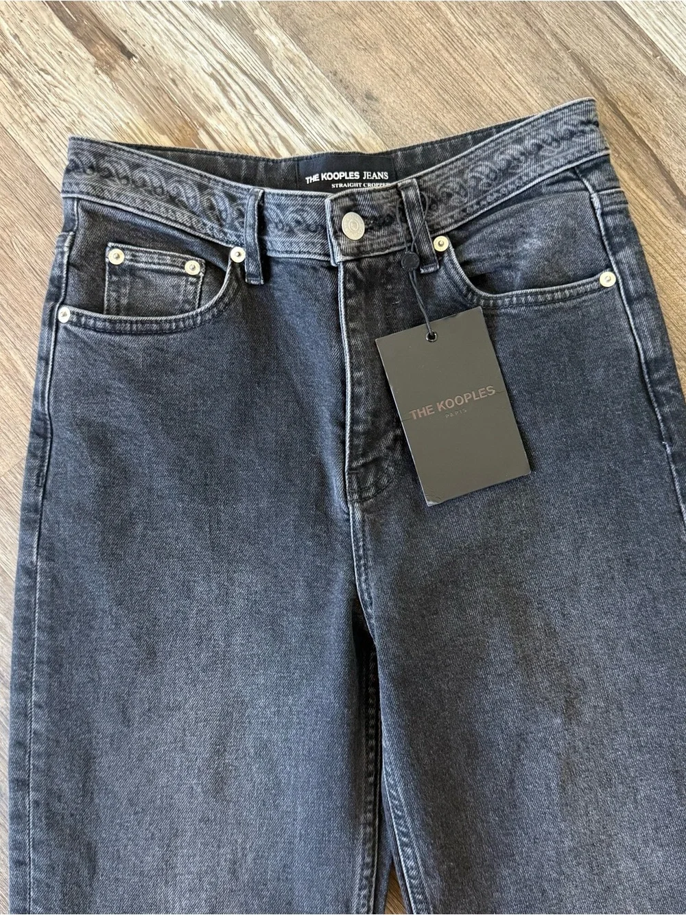 The Kooples paisley high straight crop embroidered jeans in black • Sz 26
